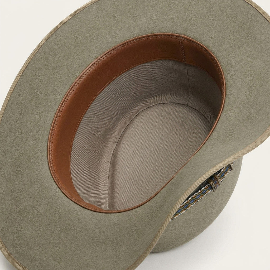 Taupe Wool Felt Fedora with Diamond Pattern Hatband and Wide Brim