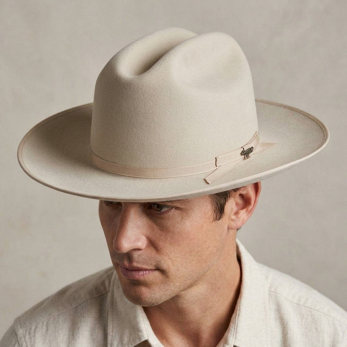 Off-White Felt Fedora Hat with Grosgrain Ribbon Bow Detail