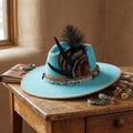 Turquoise Felt Western Hat with Feather Accent and Snake Band