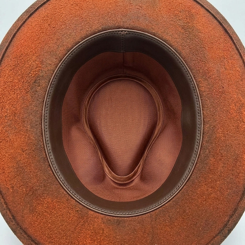Rust Fedora with Musician Cards, Feathers and Bullet Casing