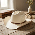 Unisex White Straw Cowboy Hat with Braided Leather Concho Band