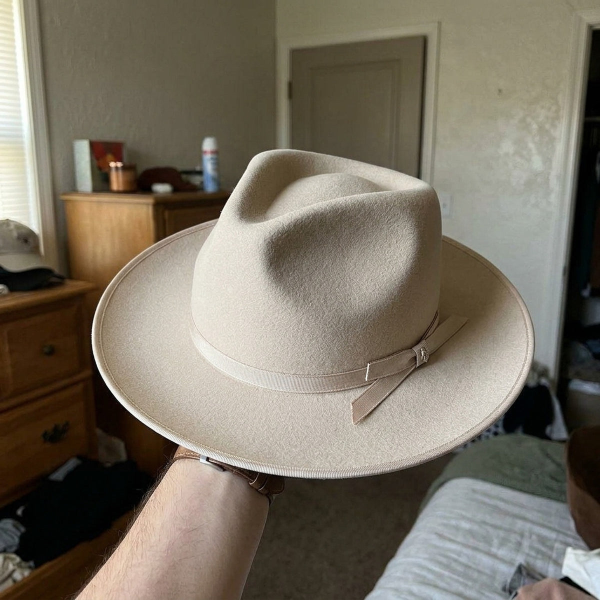 Cream Felt Fedora Hat with Grosgrain Band - Classic Style