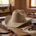 Camel Felt Cowboy Hat with Pinched Crown and Curved Brim
