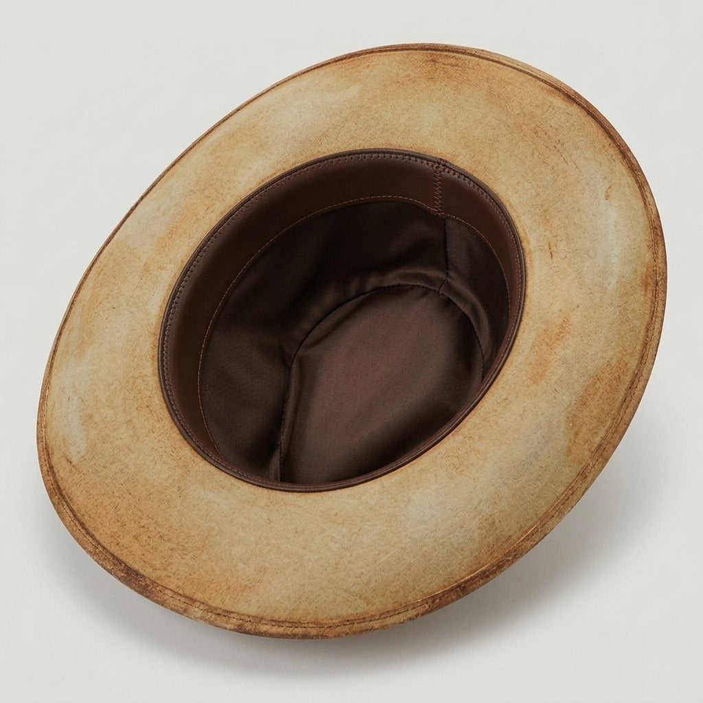 Tan Distressed Felt Fedora with Black Band Twine Rope