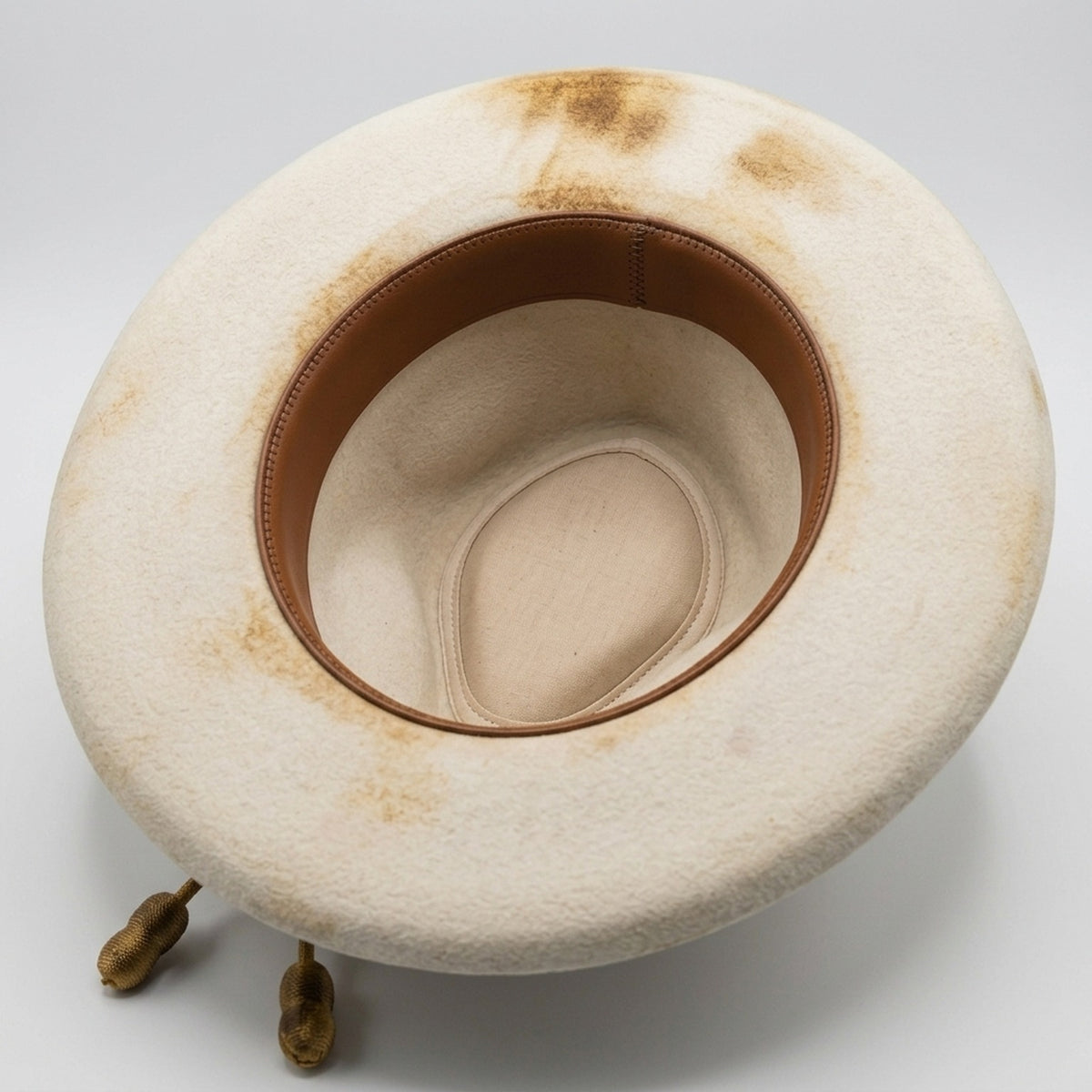 Distressed Cream Felt Fedora Gold Cord Band Knot Tassel