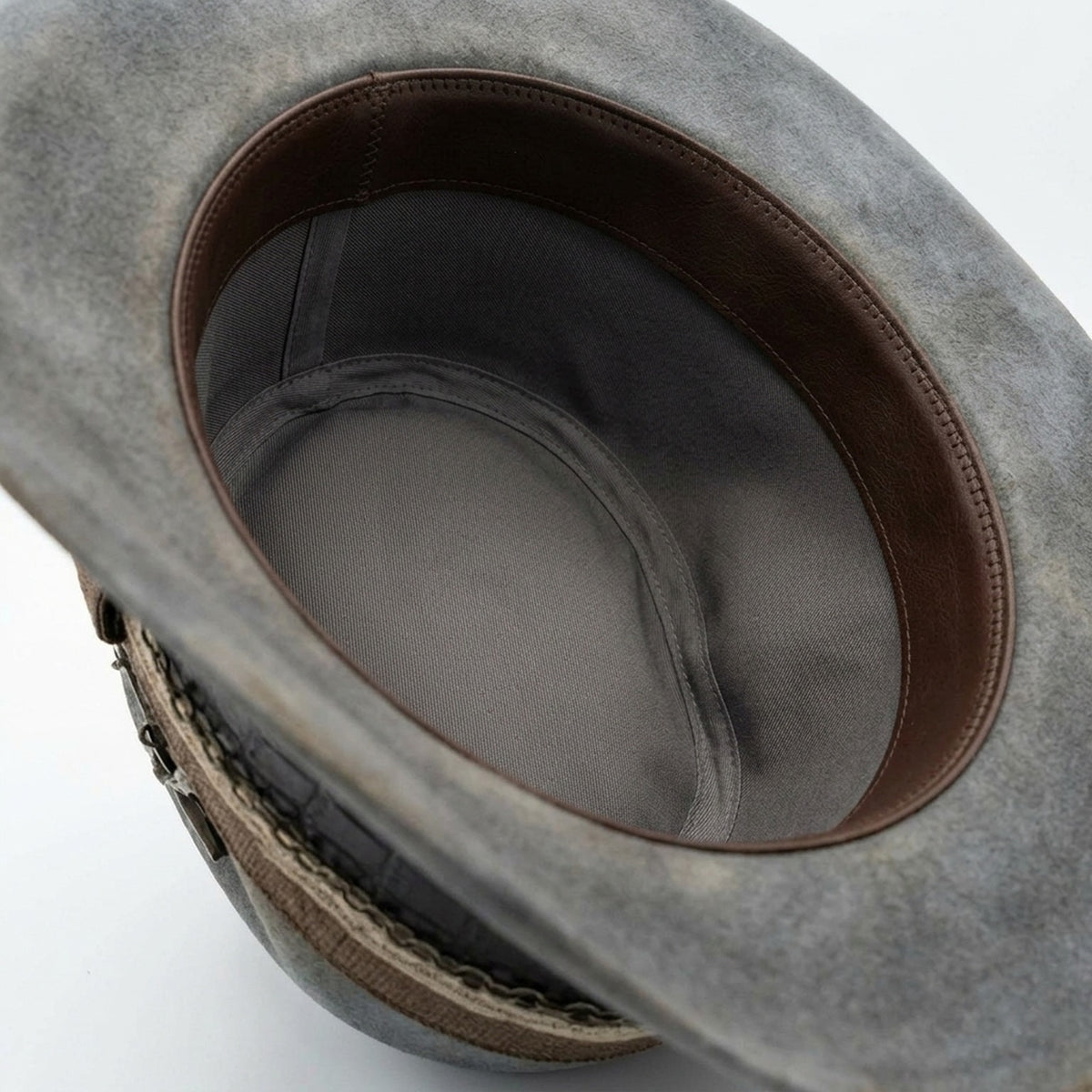 Smoke Gray Distressed Fedora with Croc Band and Arrow Details