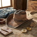 Distressed Brown Felt Cowboy Hat with Croc Leather Band