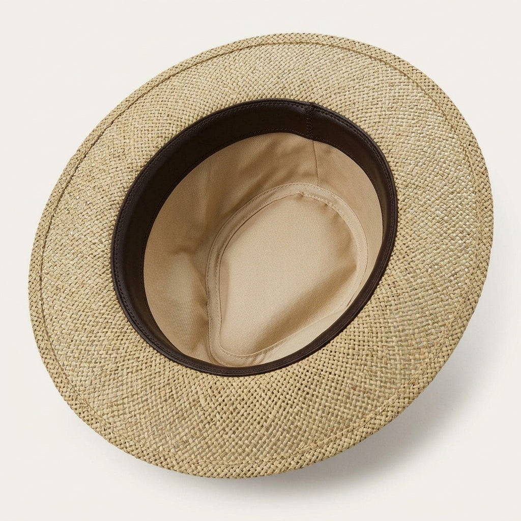 Natural Straw Sun Hat with Open Weave Crown and Wide Brim