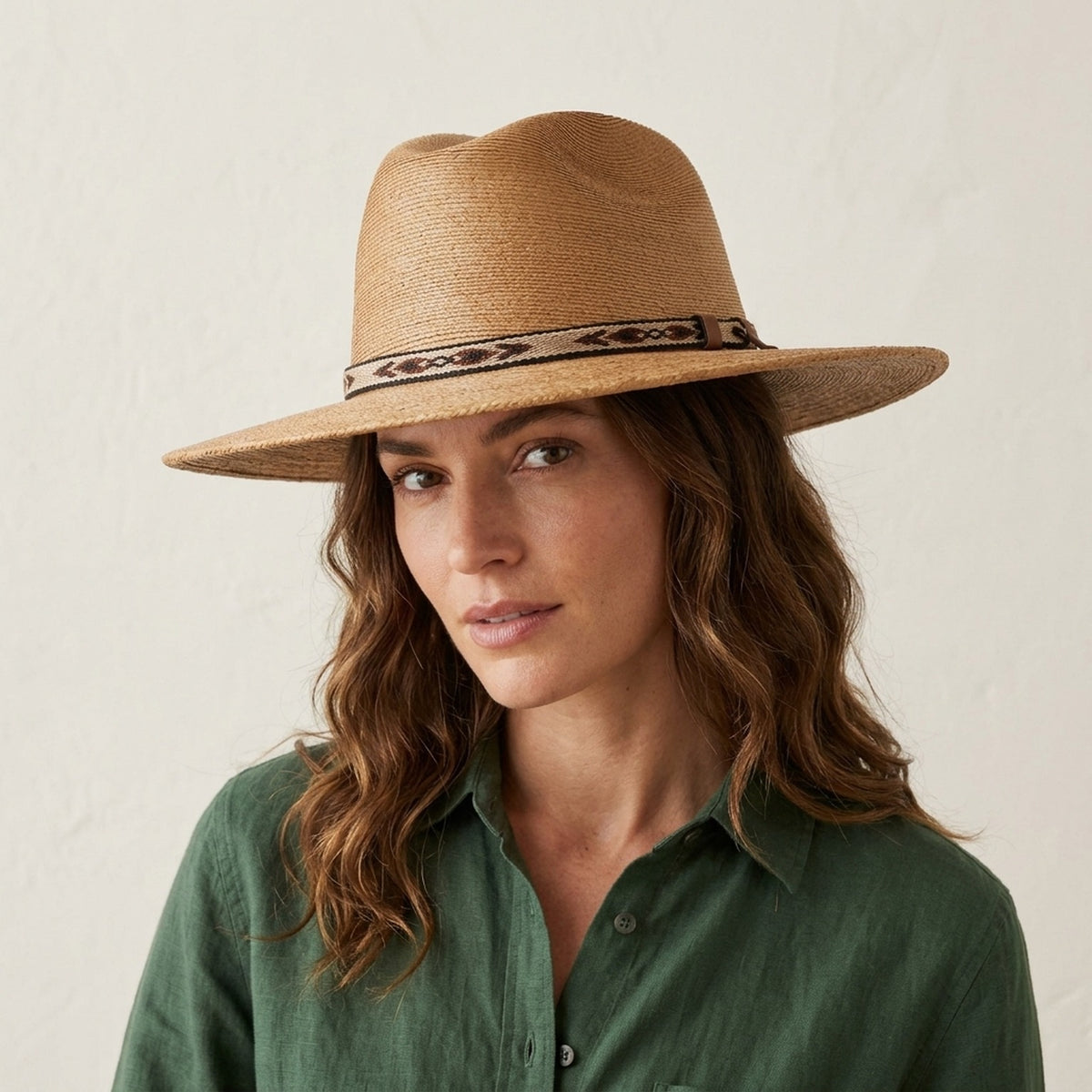 Copper Tan Straw Fedora with Woven Patterned Band, Southwestern Boho