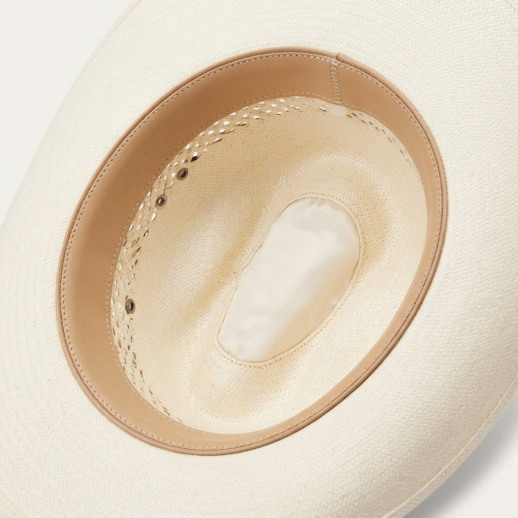 White Straw Cowboy Hat with Studded Leather Band and Concho