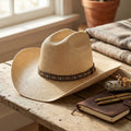 Natural Straw Cowboy Hat with Turquoise Beaded Leather Band