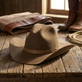Unisex Brown Wool Felt Cowboy Hat with Studded Leather Band